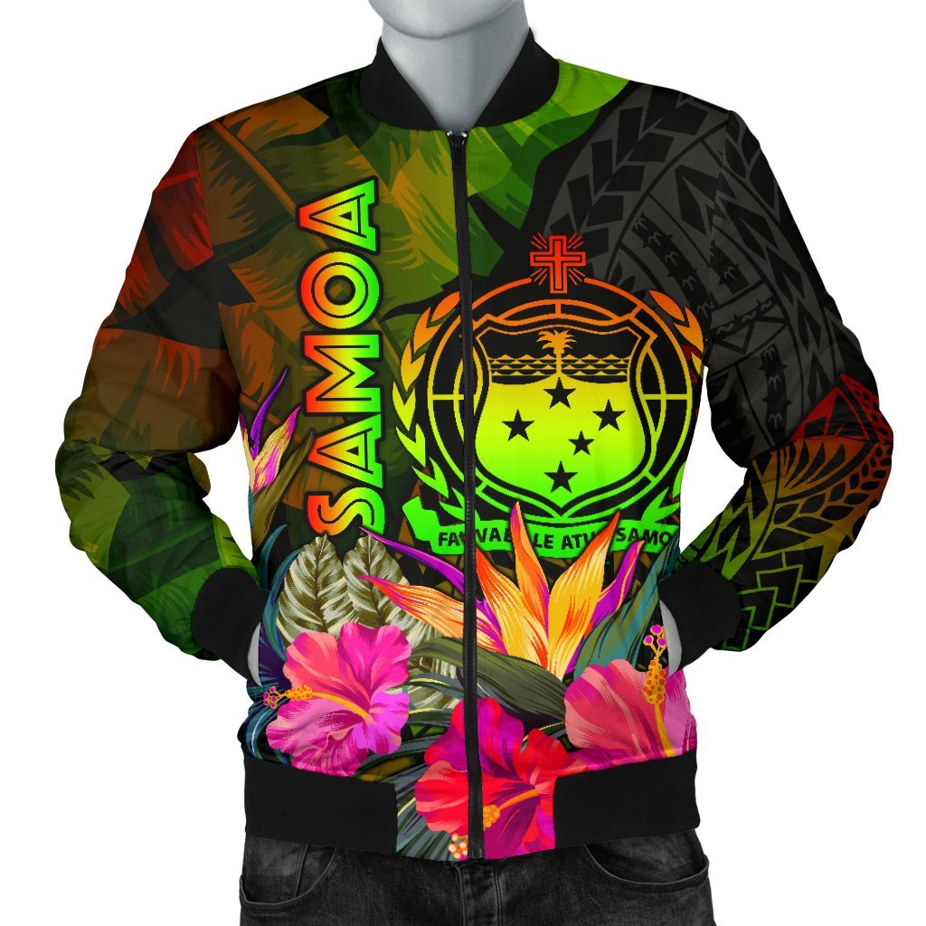 Samoa Polynesian Personalised Men's Bomber Jacket - Hibiscus and Banana Leaves Reggae - Polynesian Pride