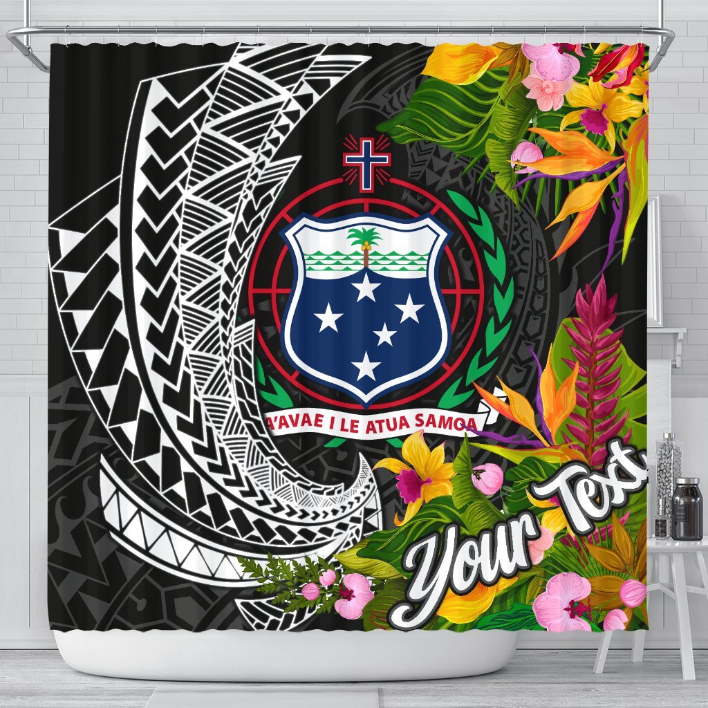 Samoa Shower Curtains - Custom Personalised Seal Spiral Polynesian Patterns 177 x 172 (cm) Black - Polynesian Pride