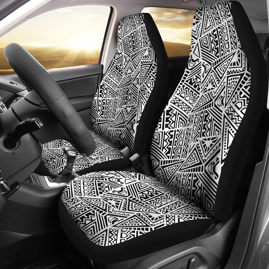 Polynesian Car Seat Cover - Polynesian Tattoo 11 Universal Fit Black - White - Polynesian Pride