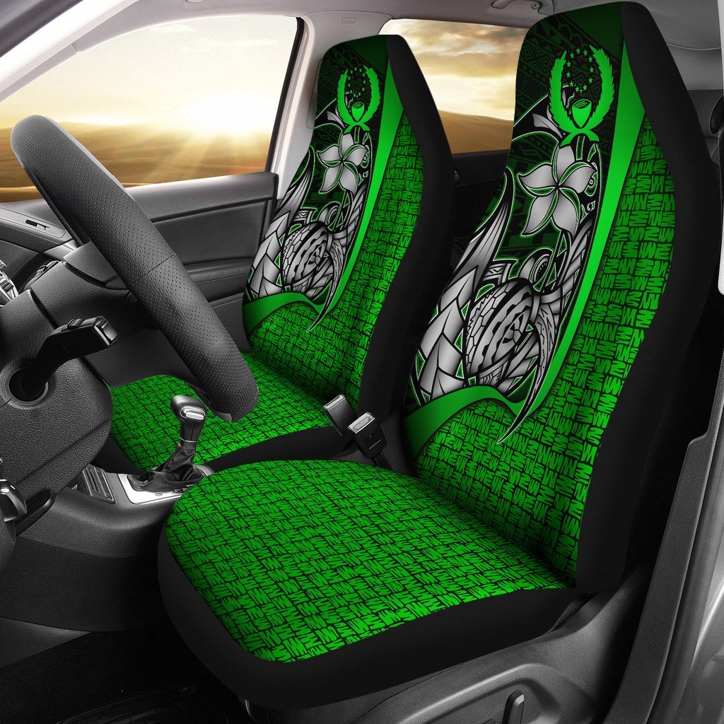 Pohnpei Micronesian Car Seat Covers Green - Turtle With Hook Universal Fit Green - Polynesian Pride