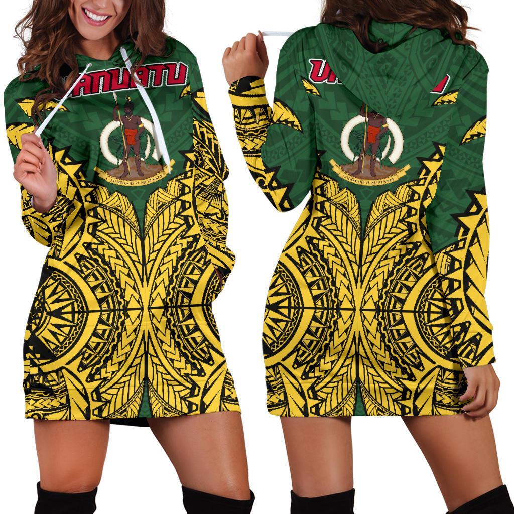 Vanuatu Hoodie Dress - Vanuatu Coat Of Arms Premium Green - Polynesian Pride