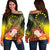 Cook Islands Women's Off Shoulder Sweaters - Humpback Whale with Tropical Flowers (Yellow) Yellow - Polynesian Pride