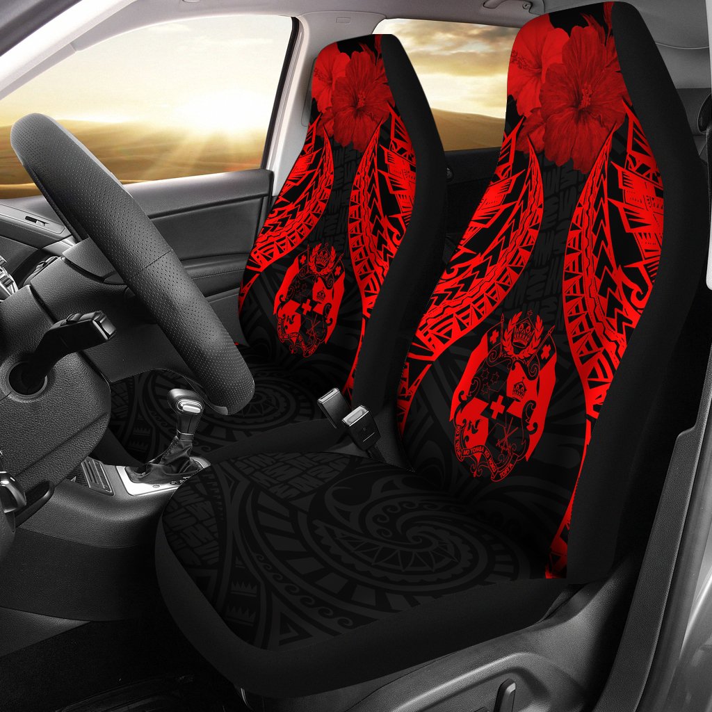 Tonga Polynesian Car Seat Covers Pride Seal And Hibiscus Red Universal Fit Red - Polynesian Pride