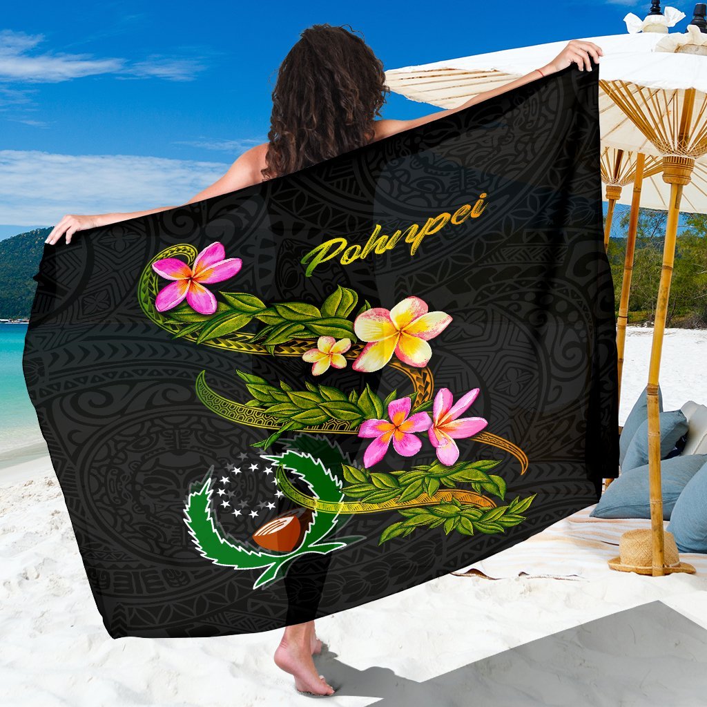 Pohnpei Polynesian Sarong - Plumeria Tribal Sarong - Pohnpei Polynesian Sarong - Plumeria Tribal - BN12 One Size Black - Polynesian Pride