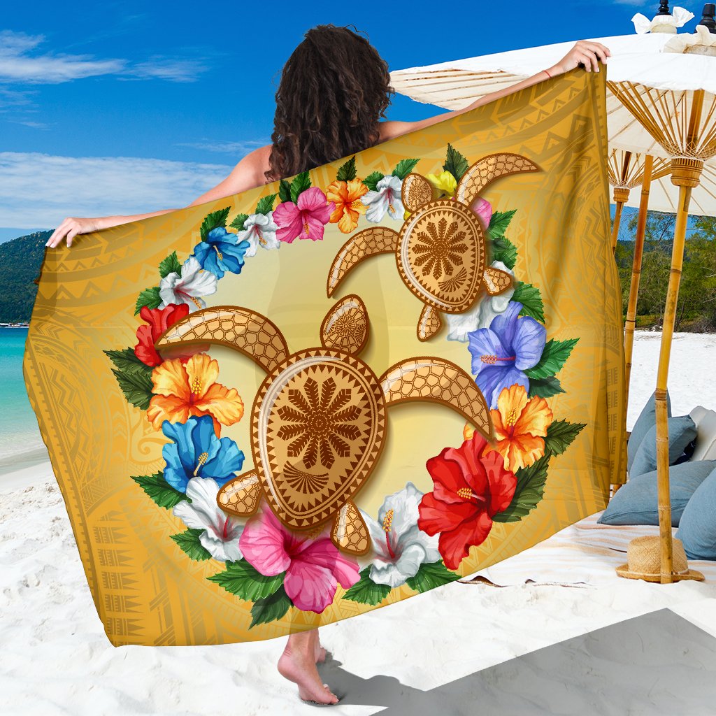 Hawaii Turtle Hibiscus Wreath Polynesian Sarong - Crown Style - AH Sarong One Size Gold - Polynesian Pride