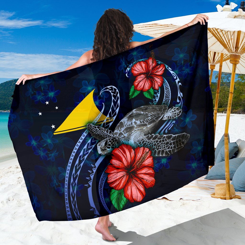 Tokelau Polynesian Sarong - Blue Turtle Hibiscus One Style One Size Blue - Polynesian Pride