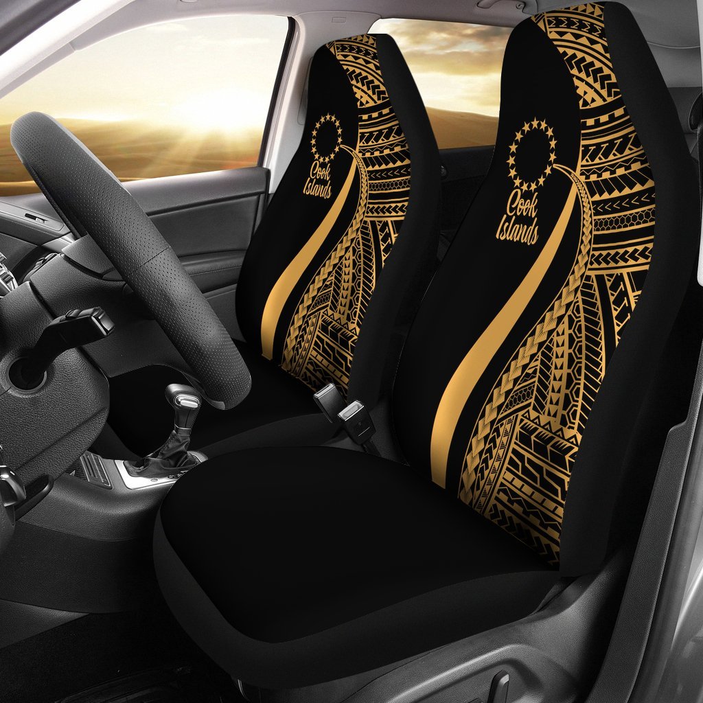 Cook Islands Car Seat Covers - Gold Polynesian Tentacle Tribal Pattern Universal Fit Gold - Polynesian Pride