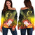Vanuatu Women's Off Shoulder Sweater - Humpback Whale with Tropical Flowers (Yellow) Yellow - Polynesian Pride