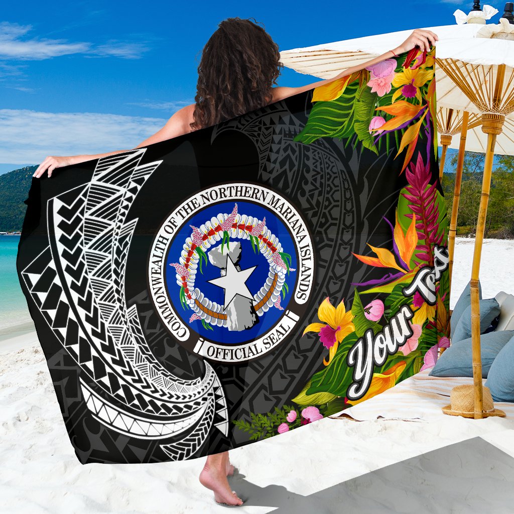 Northern Mariana Islands Sarong - Custom Personalised Seal Spiral Polynesian Patterns Sarong - Northern Mariana Islands Black - Polynesian Pride