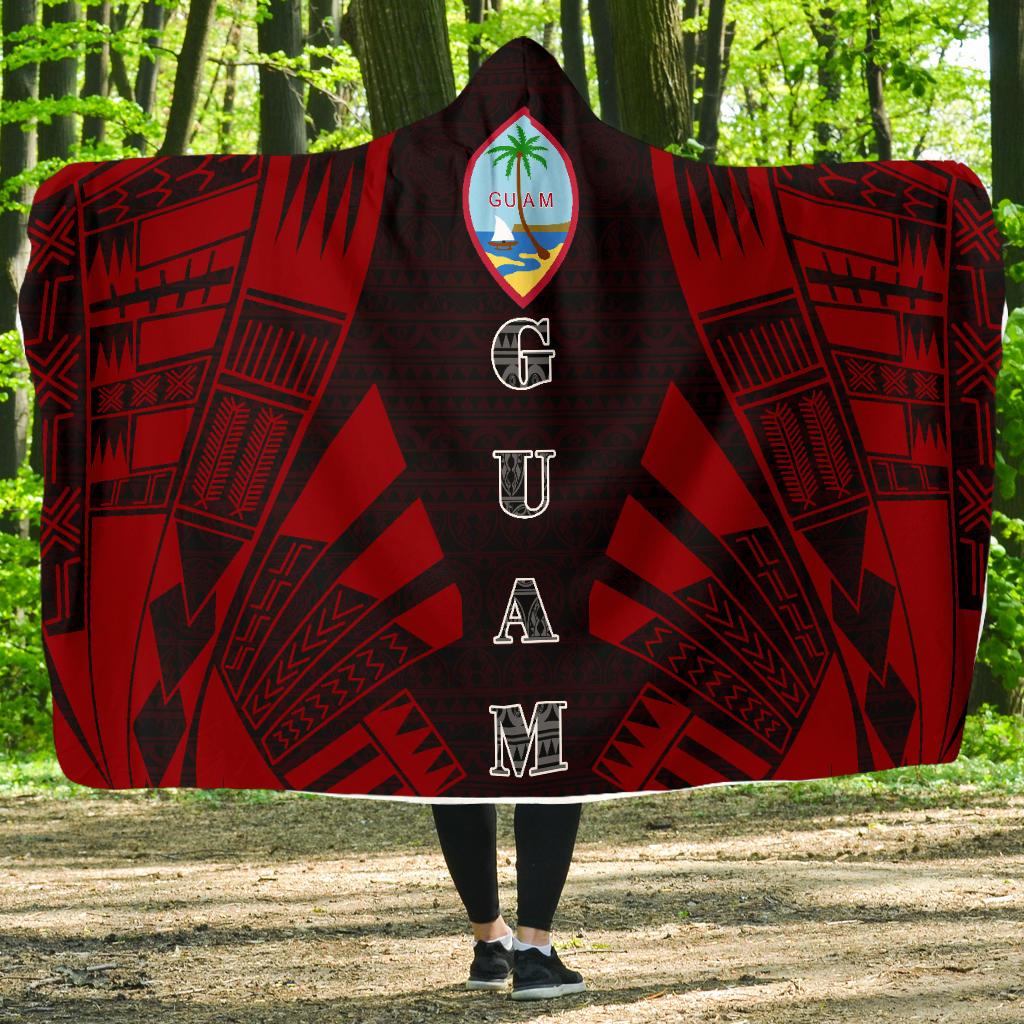 Guam Hooded Blanket - Polynesian Tattoo Red Hooded Blanket Red - Polynesian Pride