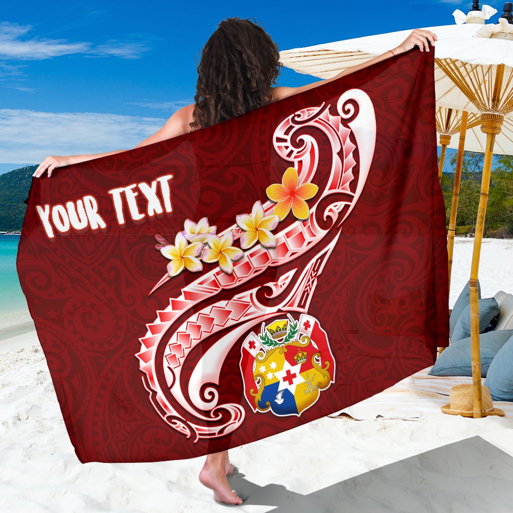 Tonga Personalised Sarong - Tonga Coat Of Arms With Polynesian Patterns One Style One Size Red - Polynesian Pride