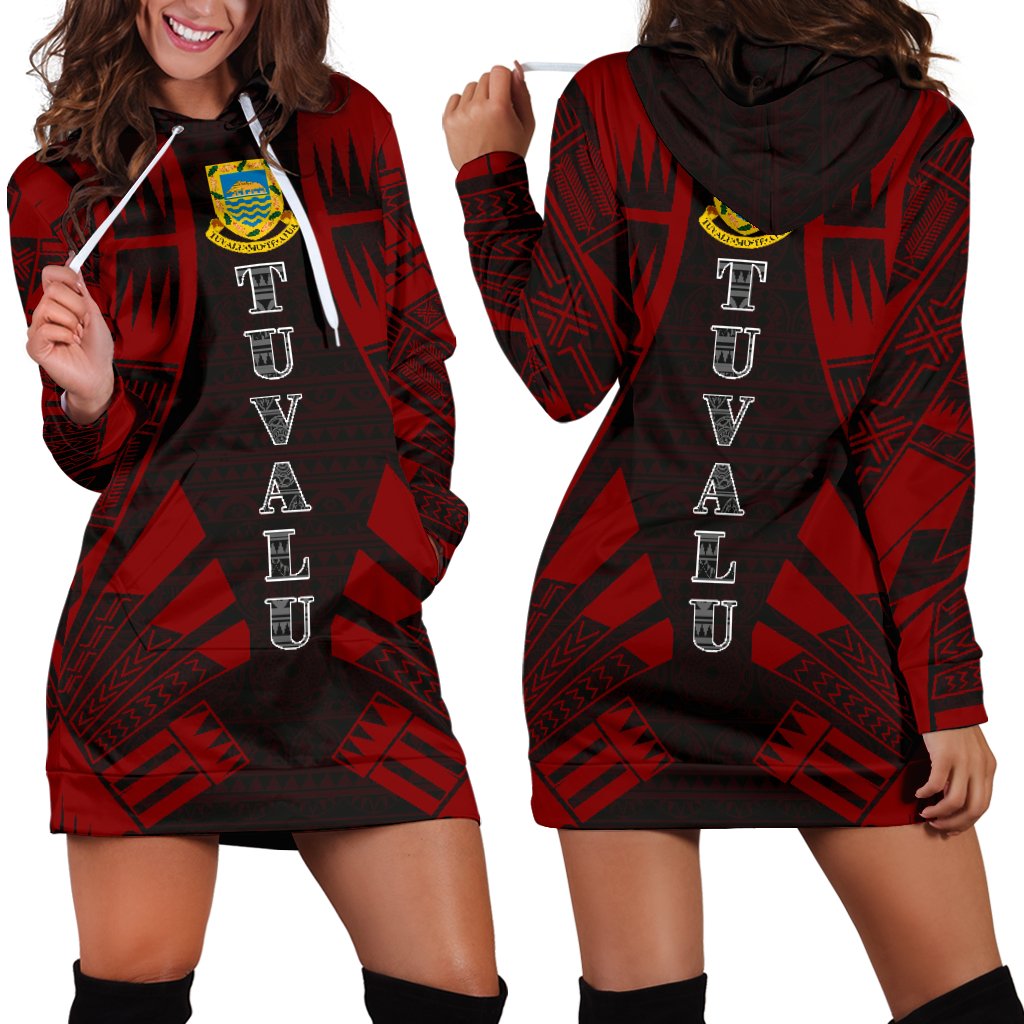 Tuvalu Hoodie Dress - Polynesian Tattoo Red Red - Polynesian Pride