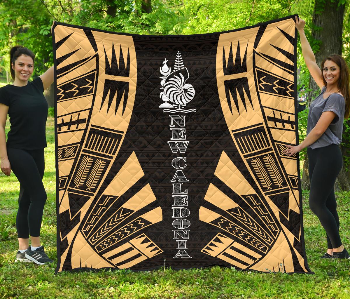 New Caledonia Premium Quilt - New Caledonia Coat Of Arms Polynesian Gold Tattoo Gold - Polynesian Pride