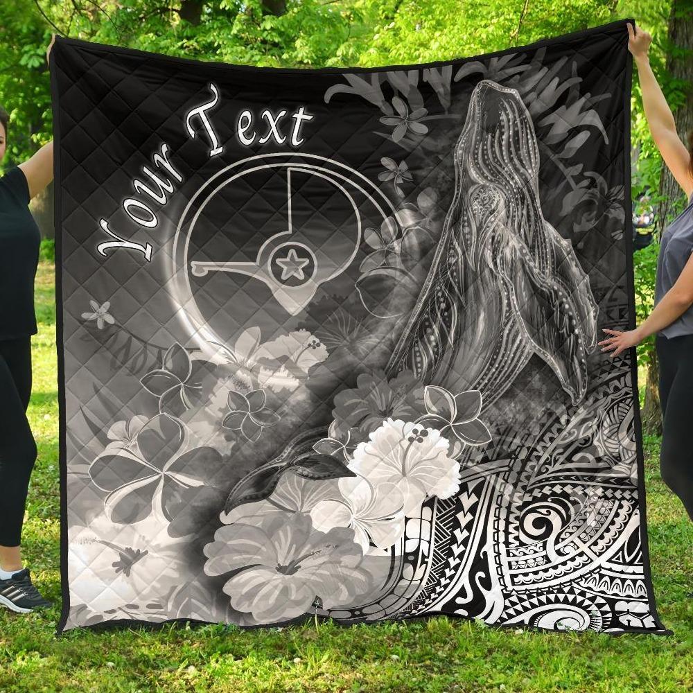 Custom Personalised Yap Premium Quilt - Humpback Whale with Tropical Flowers (White) - Polynesian Pride