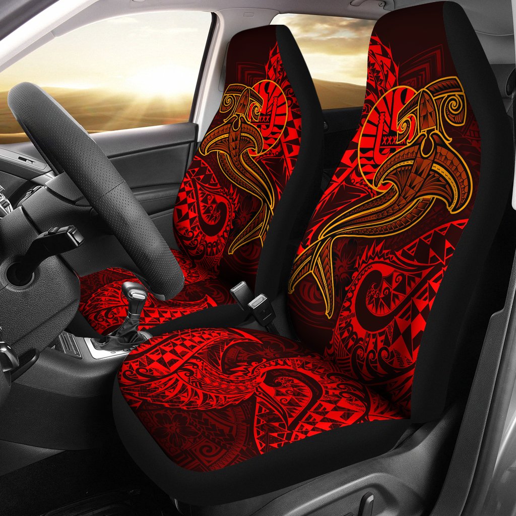 Tahiti Car Seat Covers - Red Shark Polynesian Tattoo Universal Fit Red - Polynesian Pride