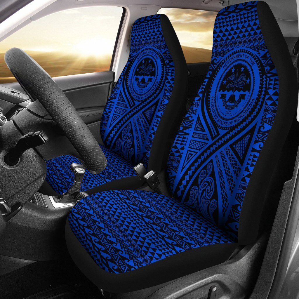 FSM Car Seat Cover - F S M Seal Polynesian Tattoo Blue Universal Fit Blue - Polynesian Pride