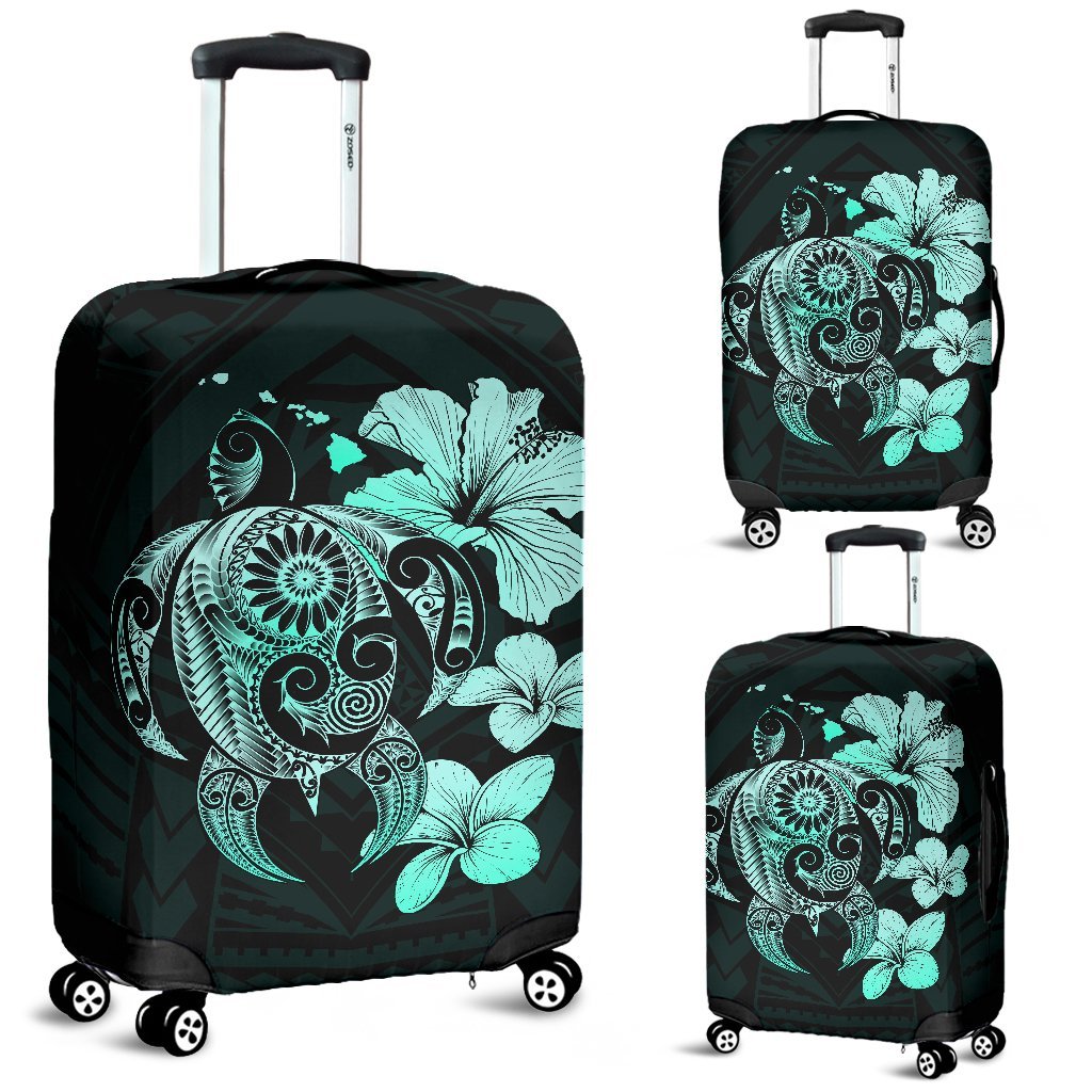 Hibiscus Plumeria Mix Polynesian Turquoise Turtle Luggage Covers Turquoise - Polynesian Pride