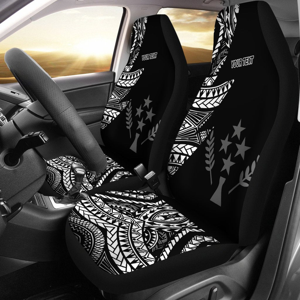 Kosrae Personalised Custom Car Seat Covers - Micronesian Pattern Flash Black Universal Fit Black - Polynesian Pride