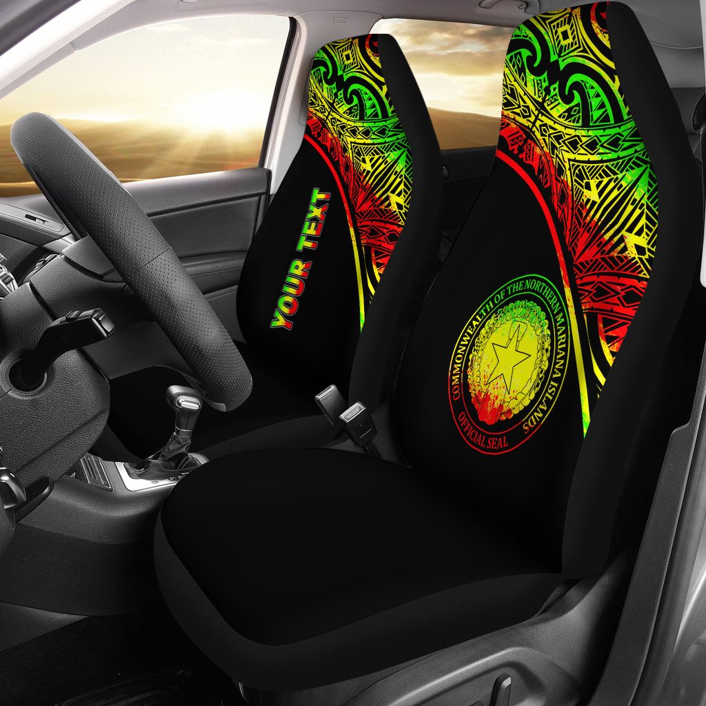 Northern Mariana Islands Custom Personalised Car Seat Covers - C N M I Seal Polynesian Reggae Curve Universal Fit Black - Reggae - Polynesian Pride