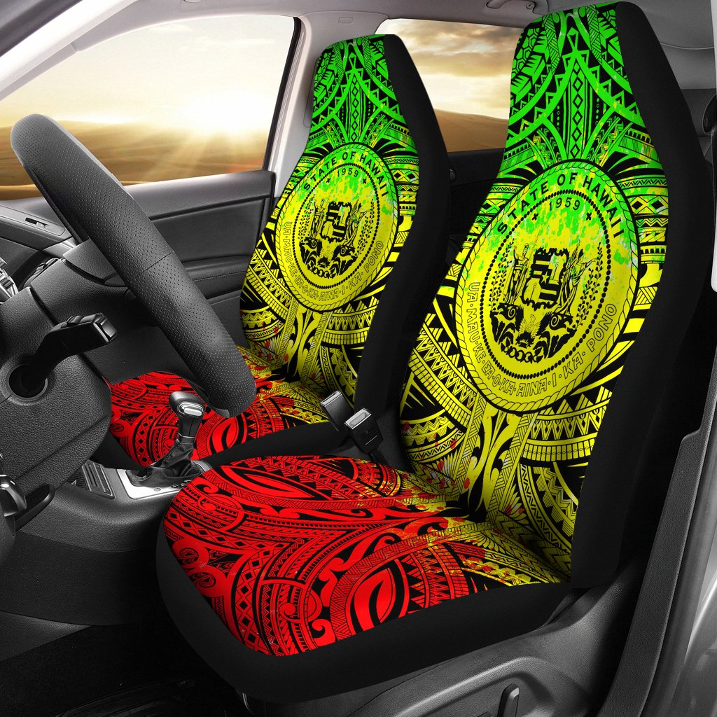 Hawaii Car Seat Covers - Polynesian Tattoo & Coat Of Arm Hawaii Universal Fit Reggae - Polynesian Pride