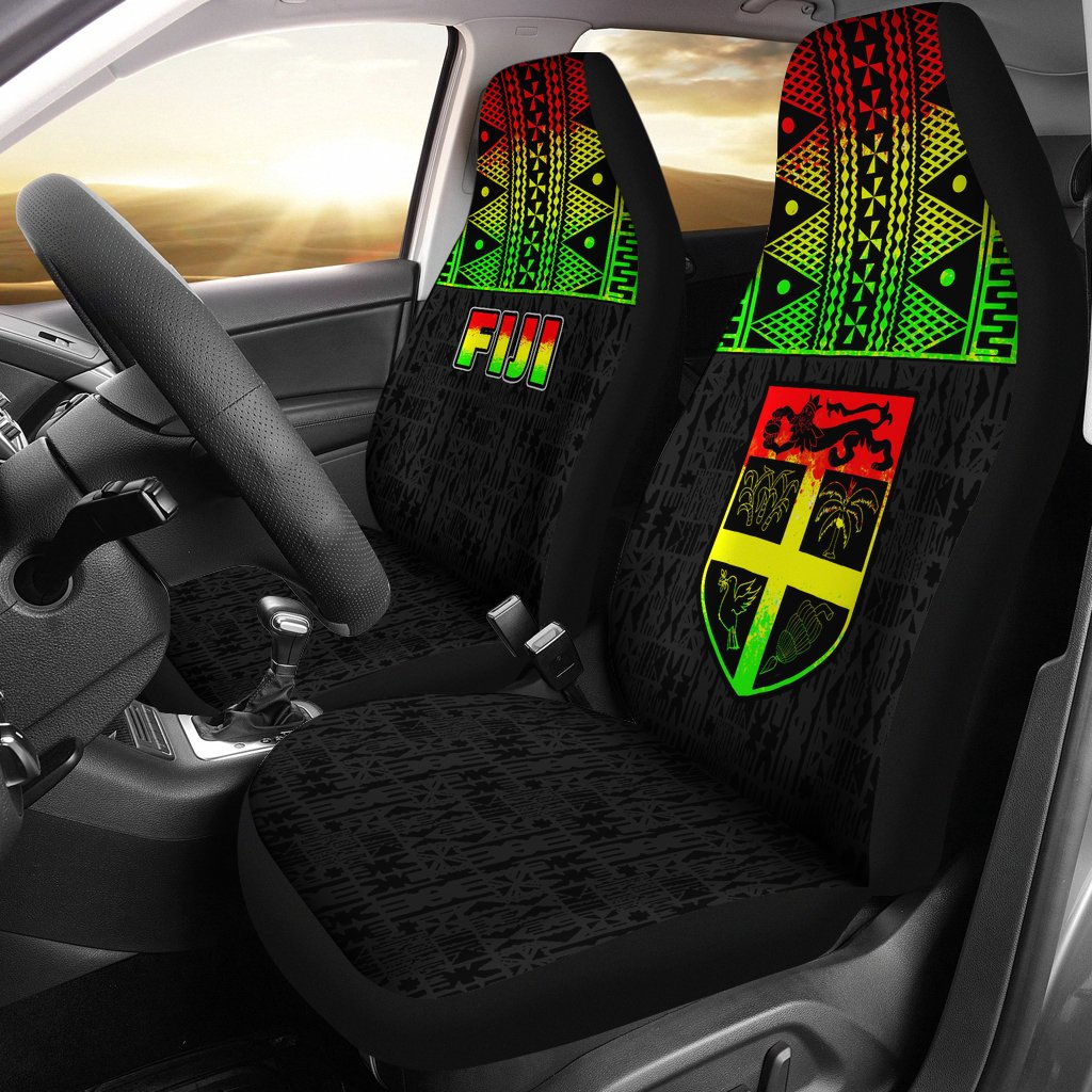 Fiji Tapa Car Seat Covers - Fiji Reggae Flag Universal Fit Reggae - Polynesian Pride