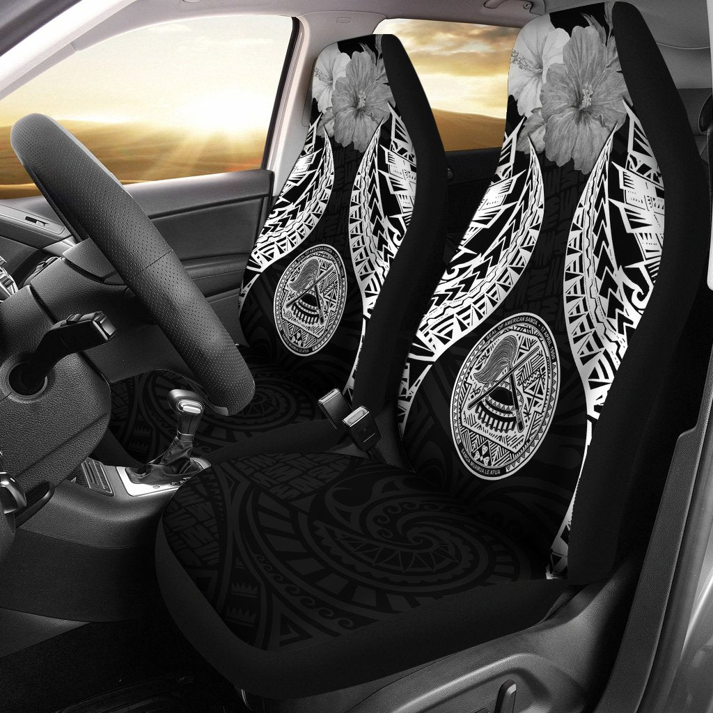American Samoa Polynesian Car Seat Covers Pride Seal And Hibiscus Black One Size Black - Polynesian Pride