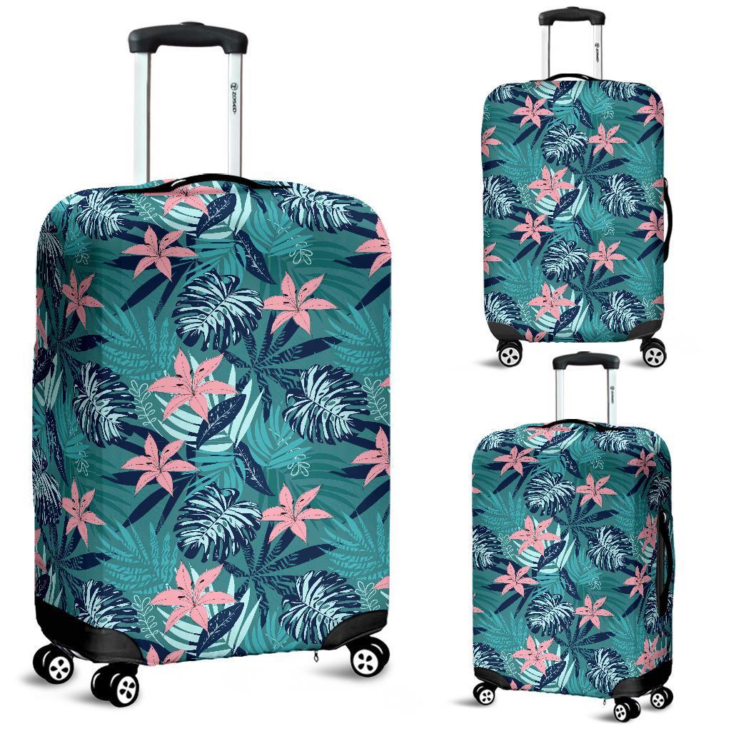 Hawaii Tropical Monstera Leaf Blue Luggage Cover White - Polynesian Pride