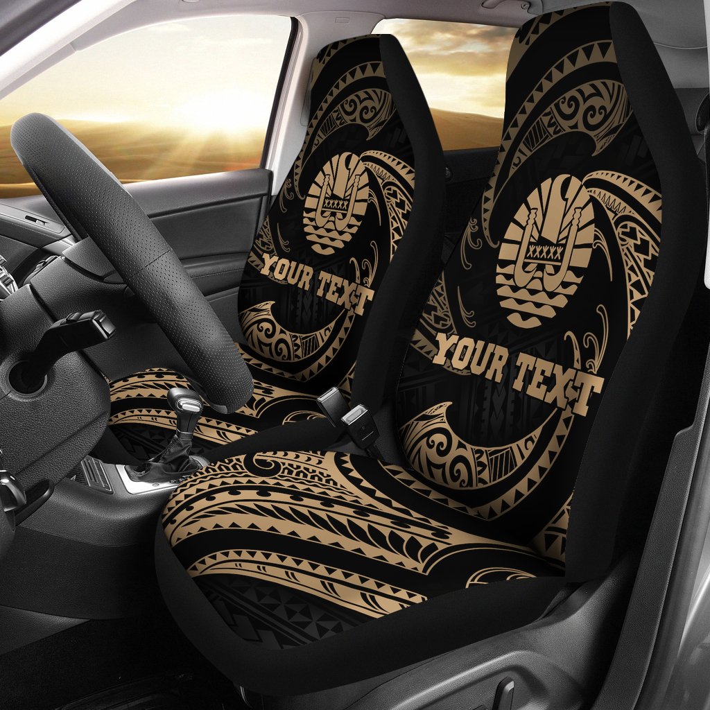 Tahiti Polynesian Custom Personalised Car Seat Covers - Gold Tribal Wave Universal Fit Black - Polynesian Pride