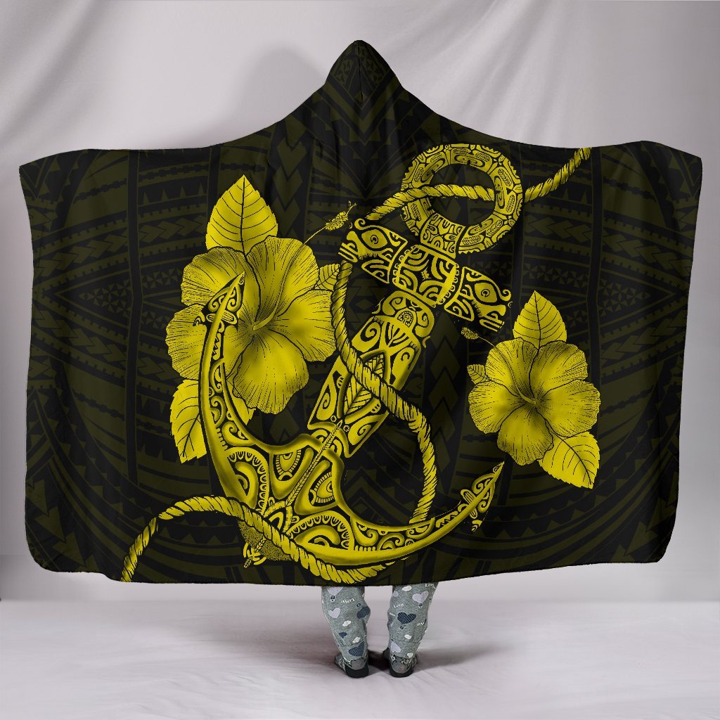 Anchor Yellow Poly Tribal Hooded Blanket Hooded Blanket Yellow - Polynesian Pride