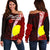 Palau Polynesian Women's Off Shoulder Sweater - Coat Of Arm With Hibiscus Red - Polynesian Pride