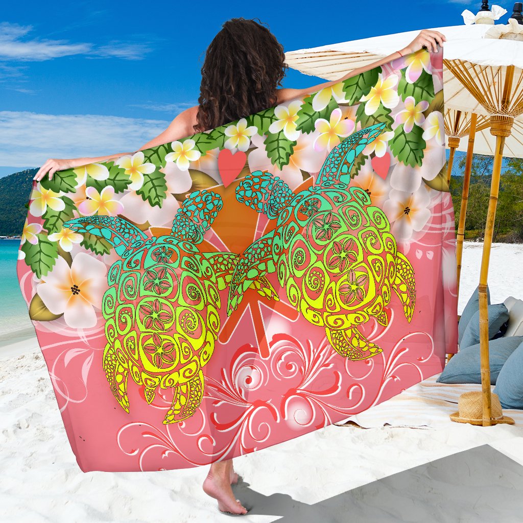 Hawaii Turtle Couple Plumeria Valentine Pattern Sarong - Bond Style - AH Sarong Pink - Polynesian Pride