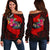 Kosrae Women's Off Shoulder Sweater - Polynesian Hook And Hibiscus (Red) - Polynesian Pride