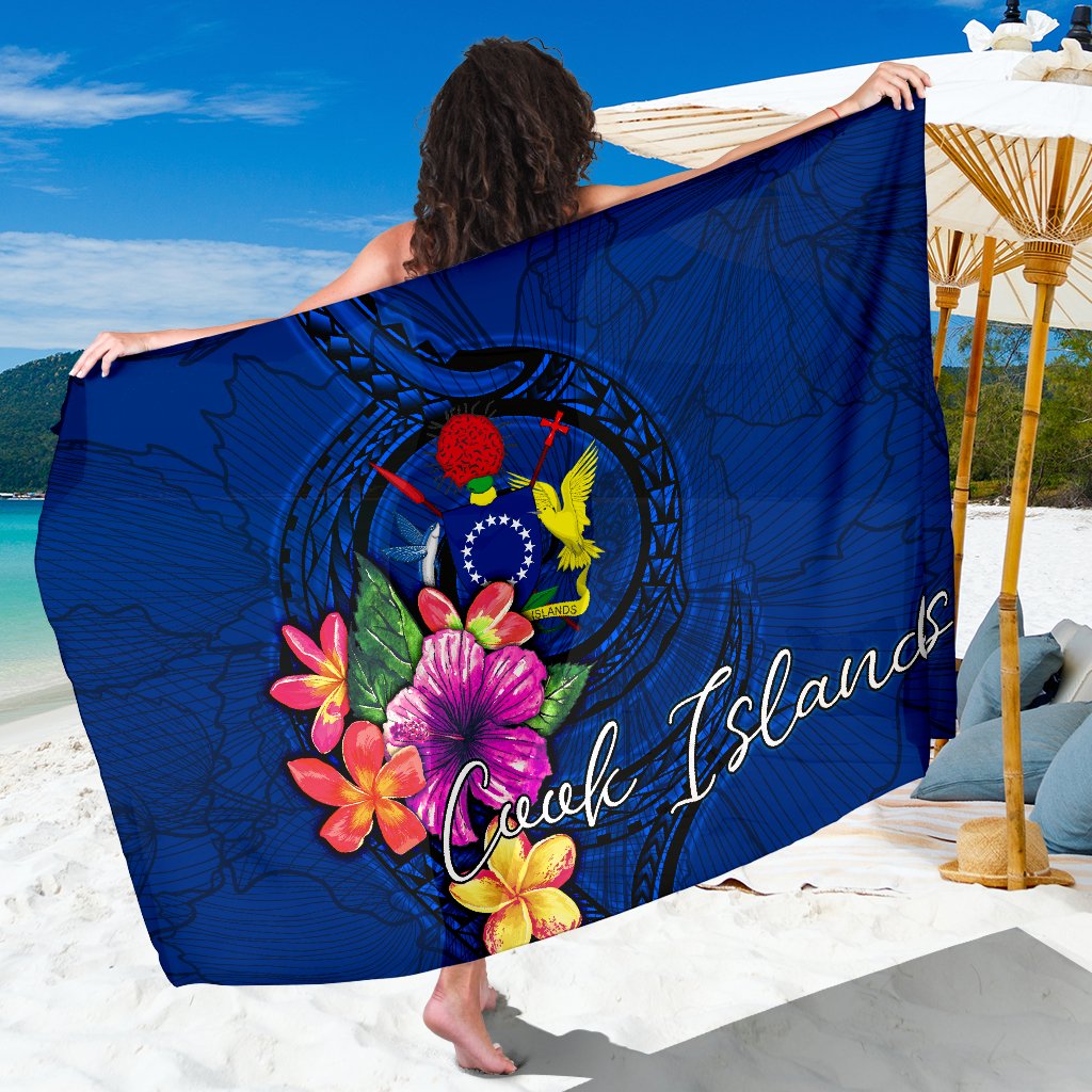 Cook Islands Polynesian Sarong - Floral With Seal Blue Women One Size Blue - Polynesian Pride