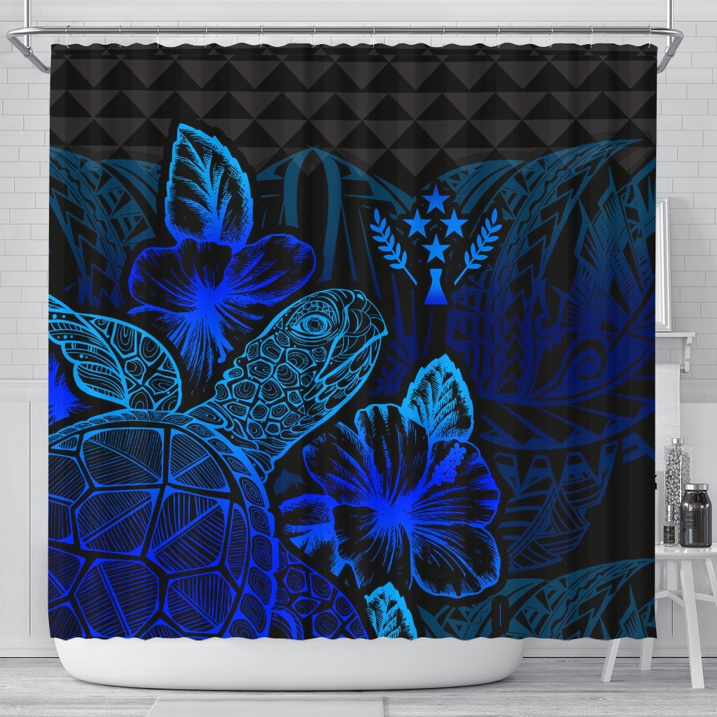 Kosrae Shower Curtain Turtle Hibiscus Black 177 x 172 (cm) Black - Polynesian Pride