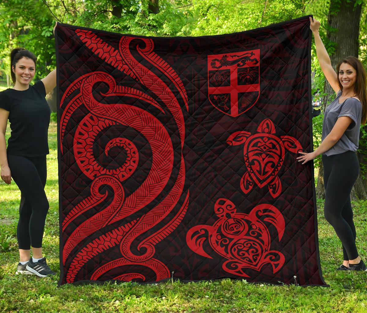 Fiji Polynesian Premium Quilt - Red Tentacle Turtle Red - Polynesian Pride