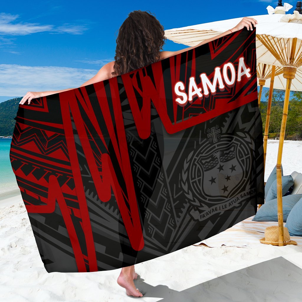 Samoa Sarong - Samoa Coat Of Arms With Polynesian Pattern In Heartbeat Style (Red) Sarong - Samoa Sarong - Samoa Coat Of Arms With Polynesian Pattern In Heartbeat Style (Red) - Polynesian Pride