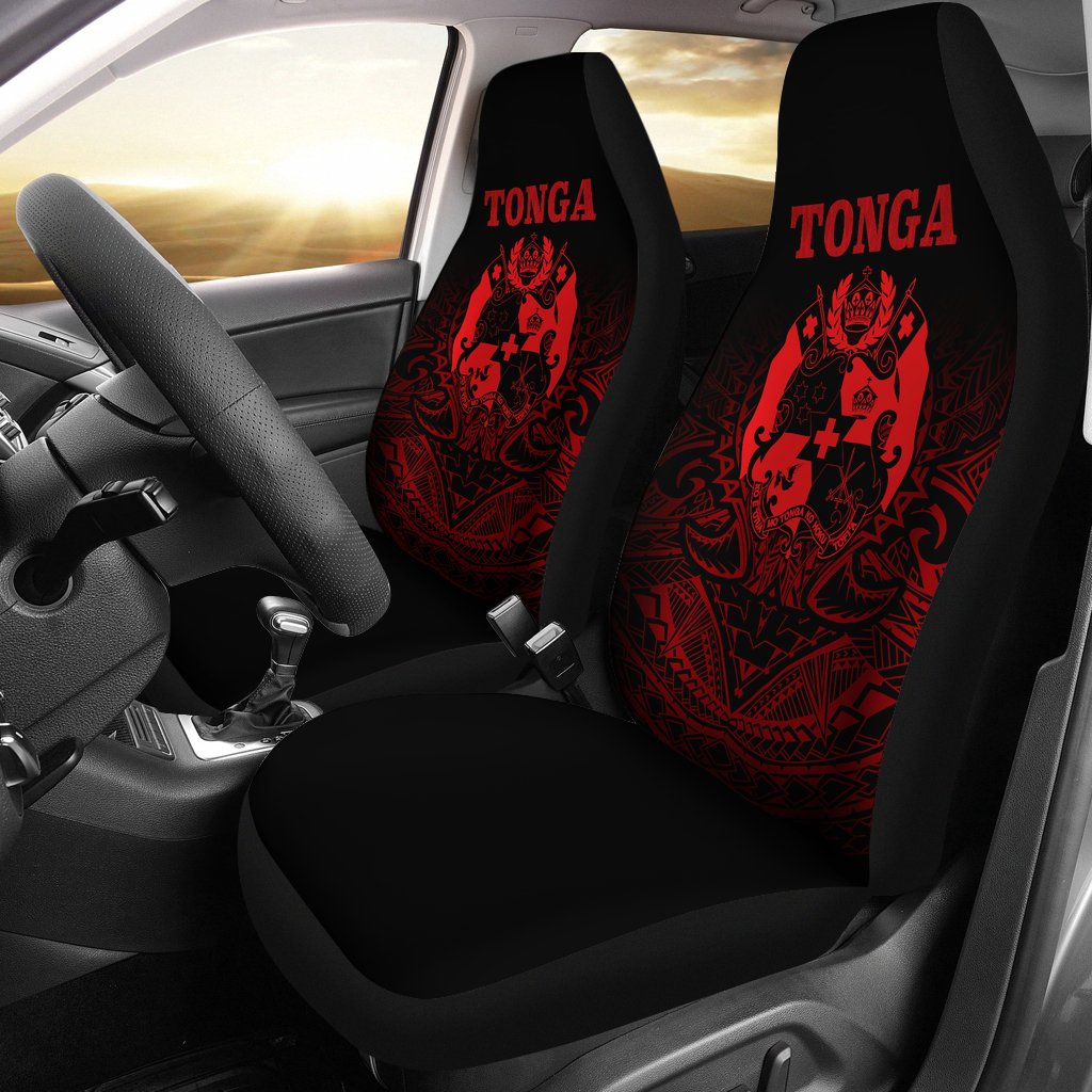 Tonga Car Seat Covers - Tonga Coat Of Arms Tribal Pattern Red Universal Fit Black - Red - Polynesian Pride