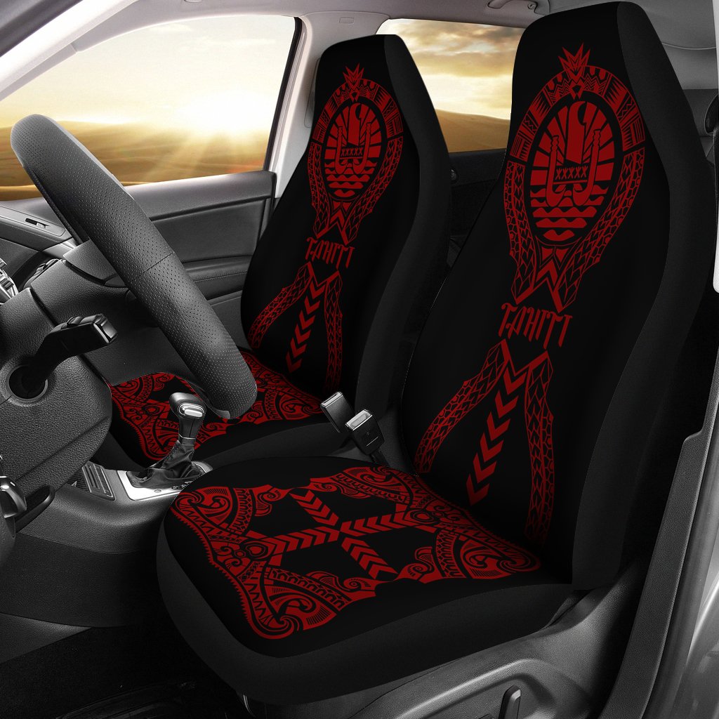 Tahiti Car Seat Covers - Tahiti Flag Polynesian Tribal Red Universal Fit Black - Red - Polynesian Pride