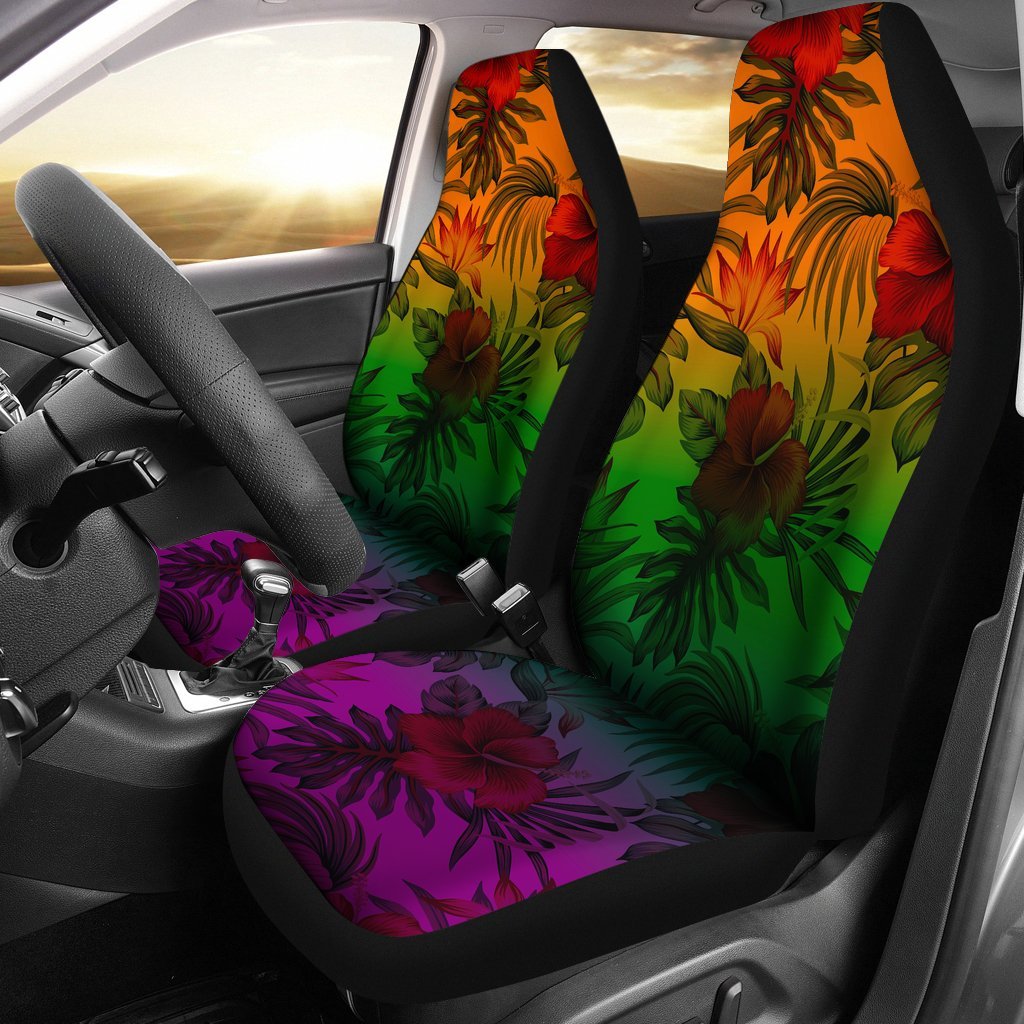 Polynesian Car Seat Covers - Green Hibiscus Patterns Universal Fit Red - Polynesian Pride