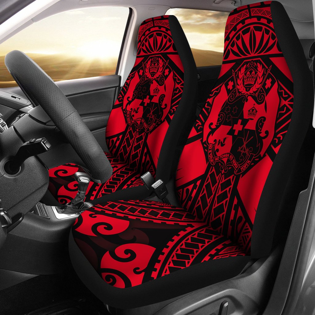 Tonga Polynesian Car Seat Covers - Tonga Red Seal with Polynesian tattoo Universal Fit Red - Polynesian Pride