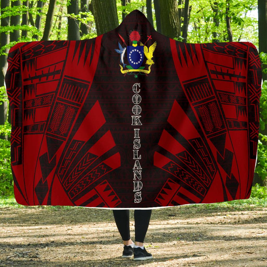 Cook Islands Hooded Blanket - Polynesian Tattoo Red Hooded Blanket Red - Polynesian Pride