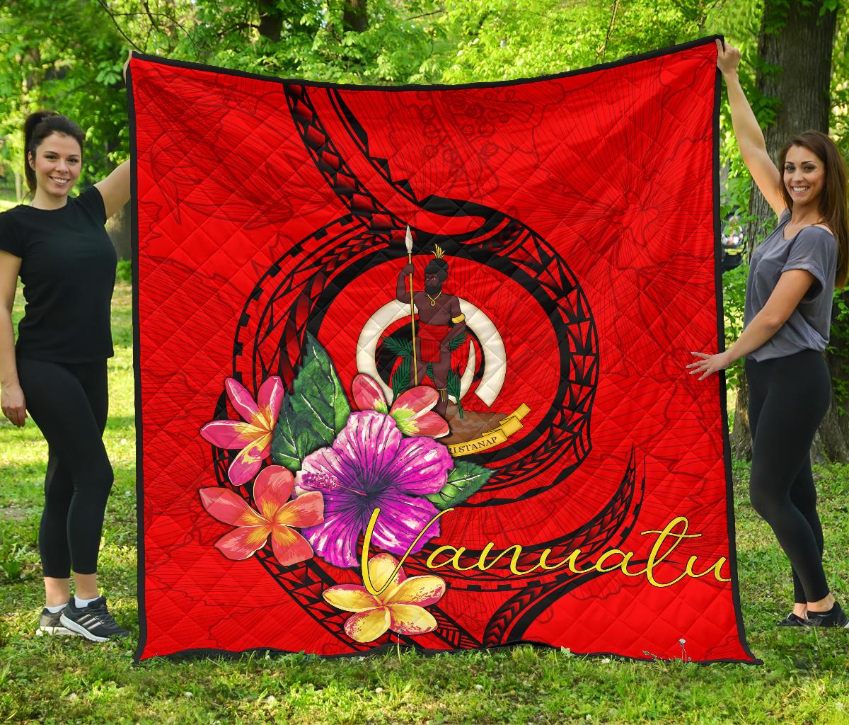 Vanuatu Polynesian Premium Quilt - Floral With Seal Red Red - Polynesian Pride