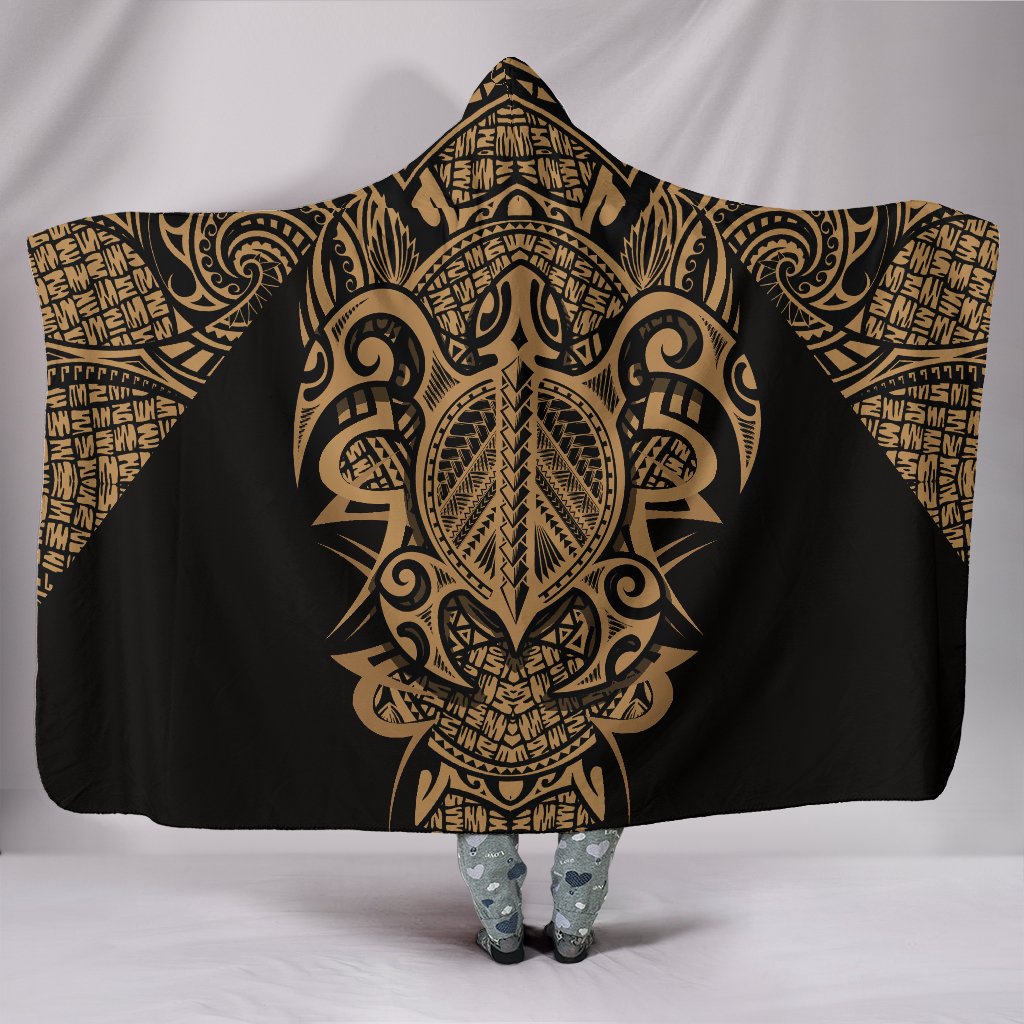 Hawaii Turtle Polynesian Hooded Blanket - Gold - Armor Style One Size Gold - Polynesian Pride