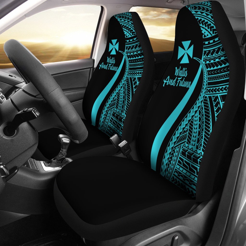 Wallis And Futuna Car Seat Covers - Turquoise Polynesian Tentacle Tribal Pattern Universal Fit Turquoise - Polynesian Pride