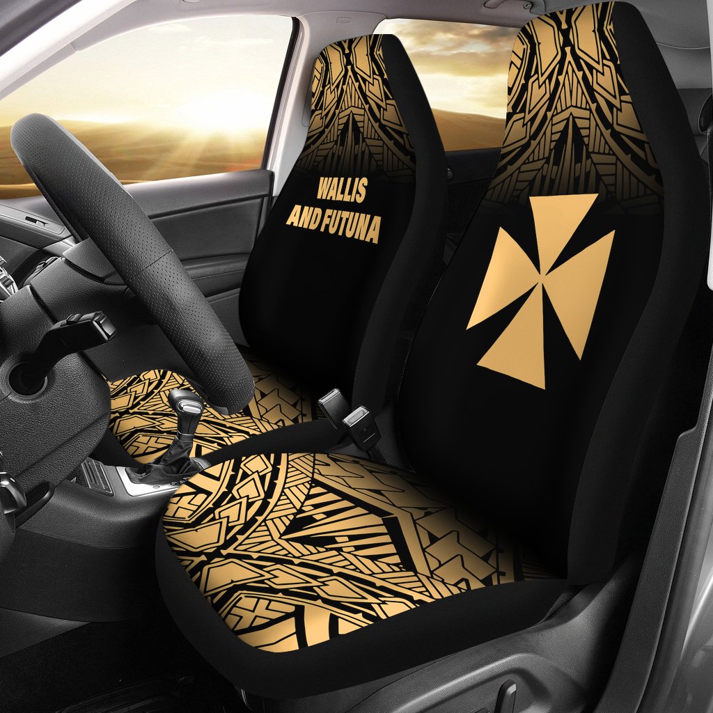 Wallis And Futuna Car Seat Covers - Wallis And Futuna Coat Of Arms Polynesian Tattoo Fog Gold Universal Fit Gold - Polynesian Pride