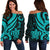 Pohnpei Women Off Shoulder Sweater - Turquoise Tentacle Turtle Turquoise - Polynesian Pride