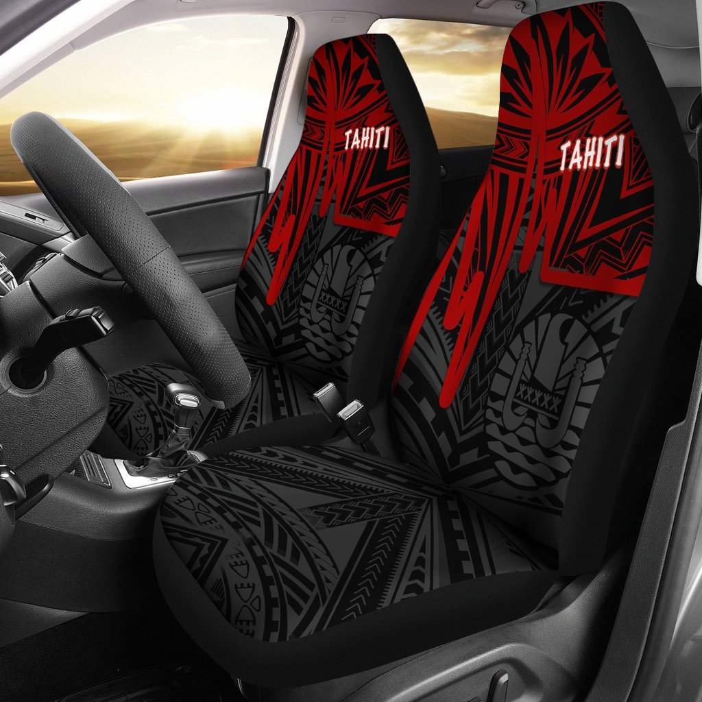 Tahiti Car Seat Covers - Tahiti Seal In Heartbeat Patterns Style (Red) Universal Fit Red - Polynesian Pride