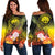 Federated States of Micronesia Custom Personalised Women's Off Shoulder Sweater - Humpback Whale with Tropical Flowers (Yellow) Yellow - Polynesian Pride