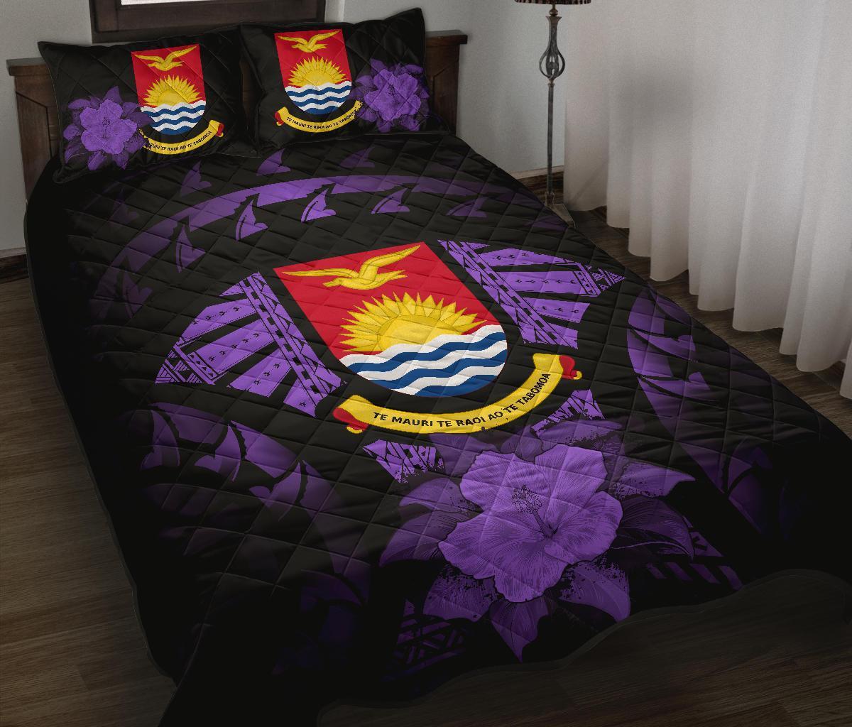 Kiribati Polynesian Quilt Bed Set Hibiscus Purple Black - Polynesian Pride