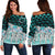 Cook Islands Women's Off Shoulder Sweaters - Coconut Leaves Weave Pattern Blue Blue - Polynesian Pride